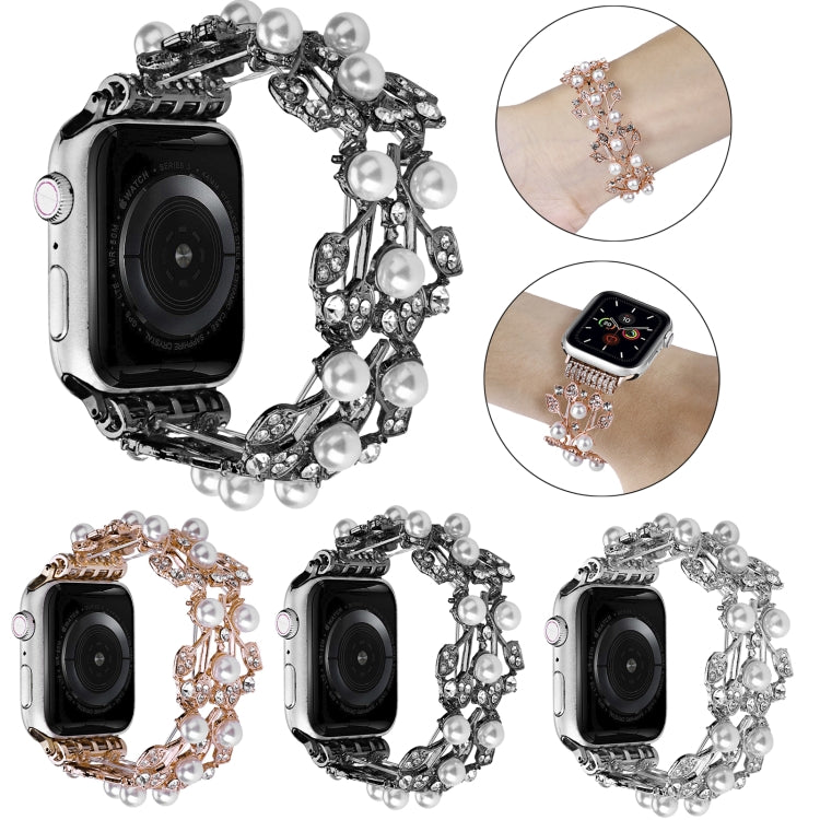 Four-leaf Bead Metal Watch Band For Apple Watch 4 44mm(Black) - Watch Bands by PMC TechLife | Online Shopping South Africa | PMC TechLife