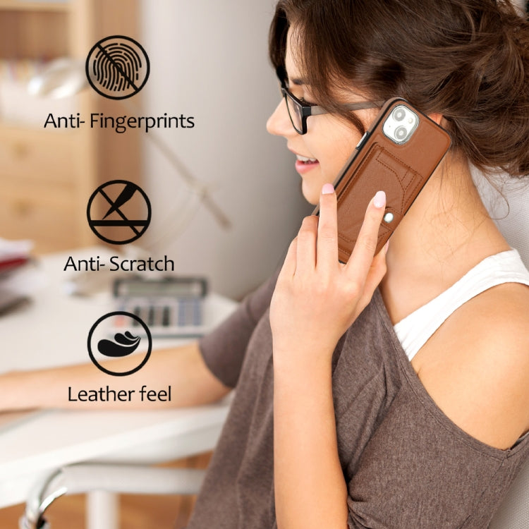 For iPhone 15 Plus Shockproof Leather Phone Case with Card Holder(Brown) - free shipping - PMC TechLife - Order now!