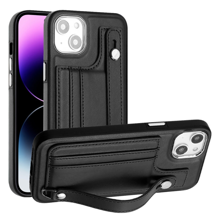 For iPhone 14 Plus Shockproof Leather Phone Case with Wrist Strap(Black) - free shipping - PMC TechLife - Order now!