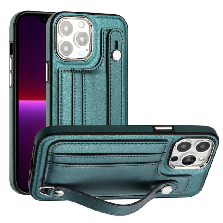 For iPhone 14 Pro Shockproof Leather Phone Case with Wrist Strap(Green) - free shipping - PMC TechLife - Order now!