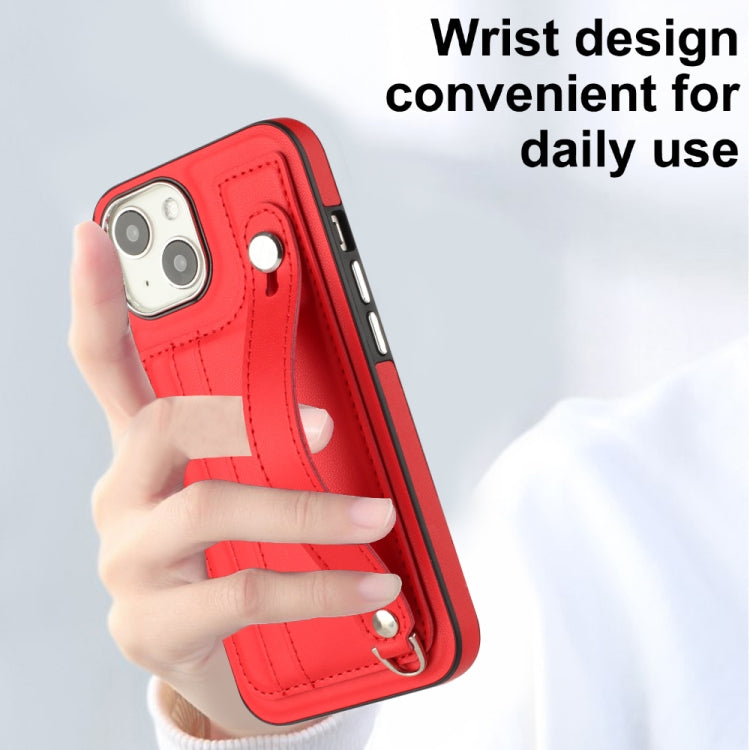 For iPhone 13 Shockproof Leather Phone Case with Wrist Strap(Red) - free shipping - PMC TechLife - Order now!