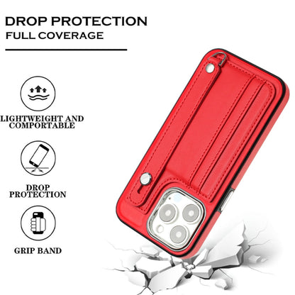 For iPhone 13 Pro Shockproof Leather Phone Case with Wrist Strap(Red) - iPhone 13 Pro Cases by PMC Jewellery | Online Shopping South Africa | PMC Jewellery