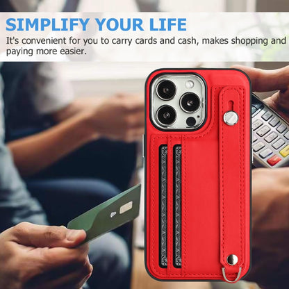 For iPhone 13 Pro Shockproof Leather Phone Case with Wrist Strap(Red) - iPhone 13 Pro Cases by PMC Jewellery | Online Shopping South Africa | PMC Jewellery