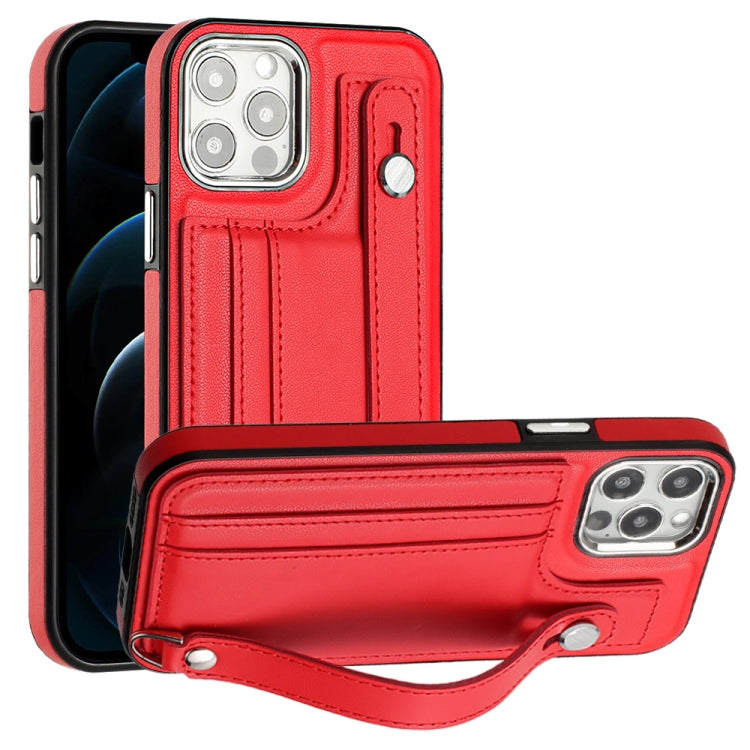 For iPhone 12 Pro Max Shockproof Leather Phone Case with Wrist Strap(Red) - iPhone 12 Pro Max Cases by PMC Jewellery | Online Shopping South Africa | PMC Jewellery