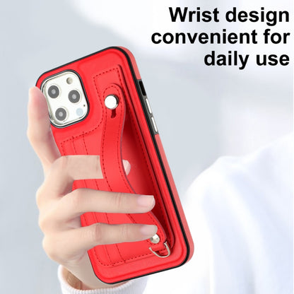 For iPhone 12 Pro Max Shockproof Leather Phone Case with Wrist Strap(Red) - iPhone 12 Pro Max Cases by PMC Jewellery | Online Shopping South Africa | PMC Jewellery