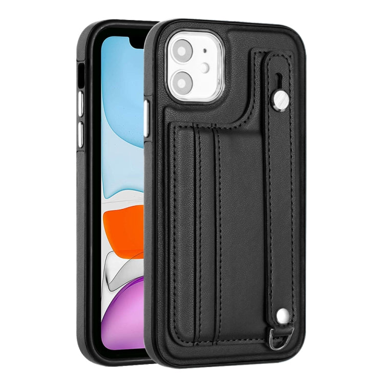 For iPhone 11 Shockproof Leather Phone Case with Wrist Strap(Black) - iPhone 11 Cases by PMC Jewellery | Online Shopping South Africa | PMC Jewellery