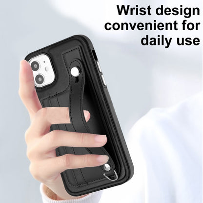 For iPhone 11 Shockproof Leather Phone Case with Wrist Strap(Black) - iPhone 11 Cases by PMC Jewellery | Online Shopping South Africa | PMC Jewellery