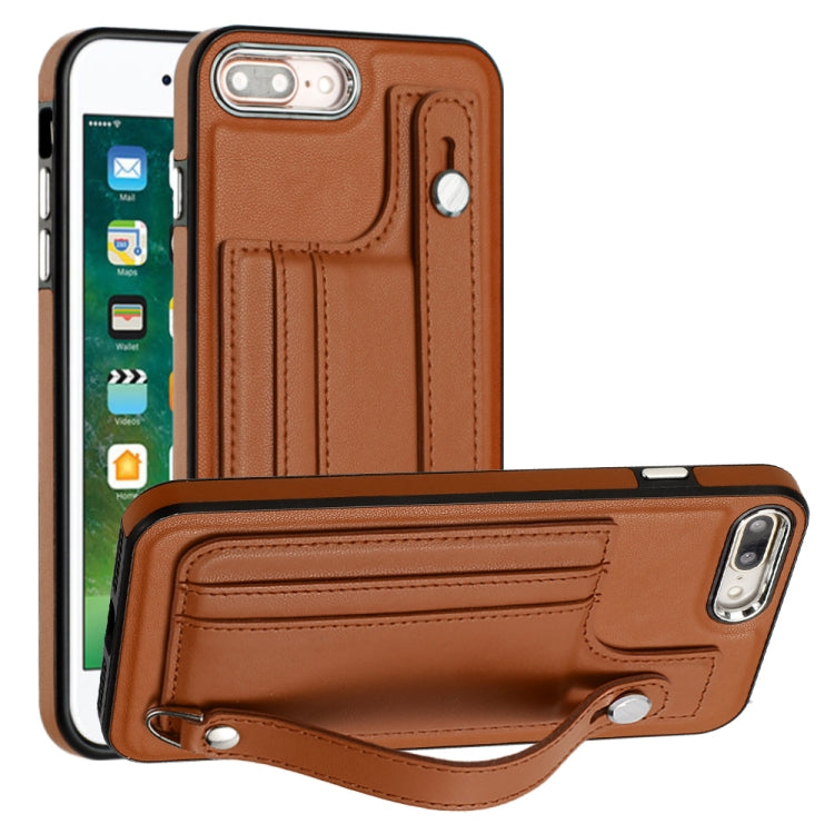 For iPhone 6 Plus/7 Plus/8 Plus Shockproof Leather Phone Case with Wrist Strap(Brown) - free shipping - PMC TechLife - Order now!