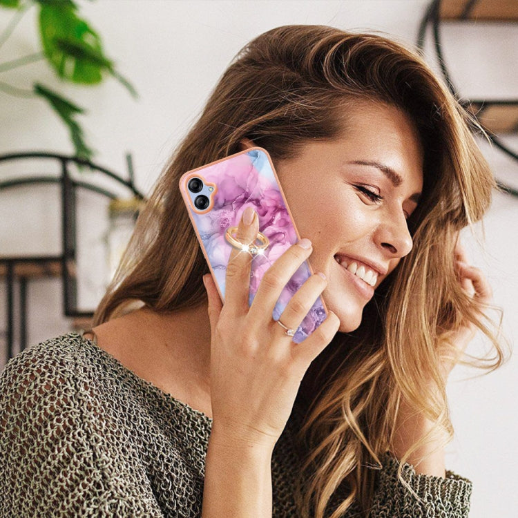 For Samsung Galaxy A04e Electroplating Marble Dual-side IMD Phone Case with Ring(Pink 013) - free shipping - PMC TechLife - Order now!