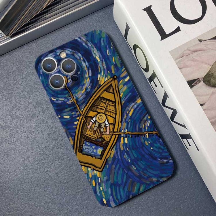 For iPhone 14 Pro Precise Hole Oil Painting Pattern PC Phone Case(Boating) - iPhone 14 Pro Cases by PMC Jewellery | Online Shopping South Africa | PMC Jewellery