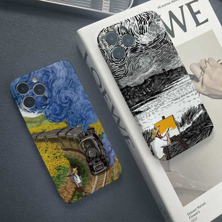 For iPhone 12 mini Precise Hole Oil Painting Pattern PC Phone Case(Handcart) - iPhone 12 mini Cases by PMC TechLife | Online Shopping South Africa | PMC TechLife