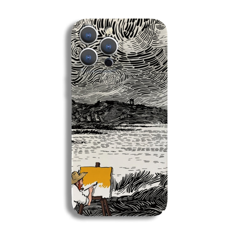 For iPhone 12 Precise Hole Oil Painting Pattern PC Phone Case(Inkwash) - iPhone 12 / 12 Pro Cases by PMC TechLife | Online Shopping South Africa | PMC TechLife
