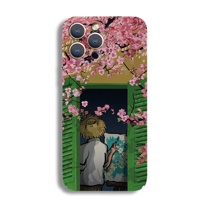 For iPhone 12 Precise Hole Oil Painting Pattern PC Phone Case(Peach Blossom) - iPhone 12 / 12 Pro Cases by PMC Jewellery | Online Shopping South Africa | PMC Jewellery