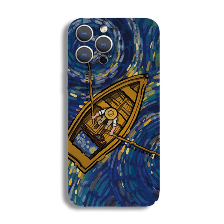 For iPhone 12 Pro Max Precise Hole Oil Painting Pattern PC Phone Case(Boating) - iPhone 12 Pro Max Cases by PMC TechLife | Online Shopping South Africa | PMC TechLife
