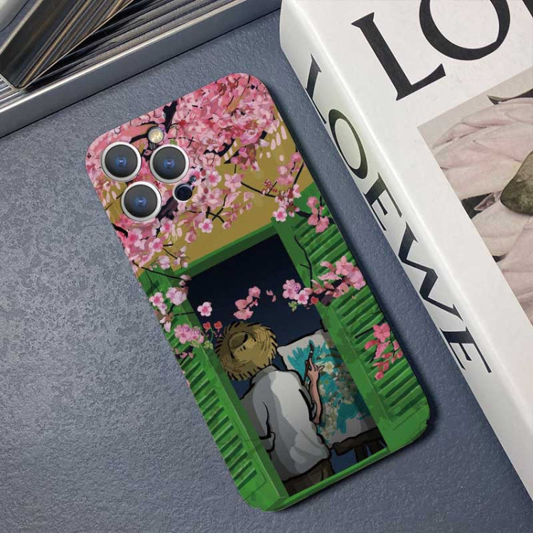 For iPhone 8 Plus / 7 Plus Precise Hole Oil Painting Pattern PC Phone Case(Peach Blossom) - More iPhone Cases by PMC TechLife | Online Shopping South Africa | PMC TechLife