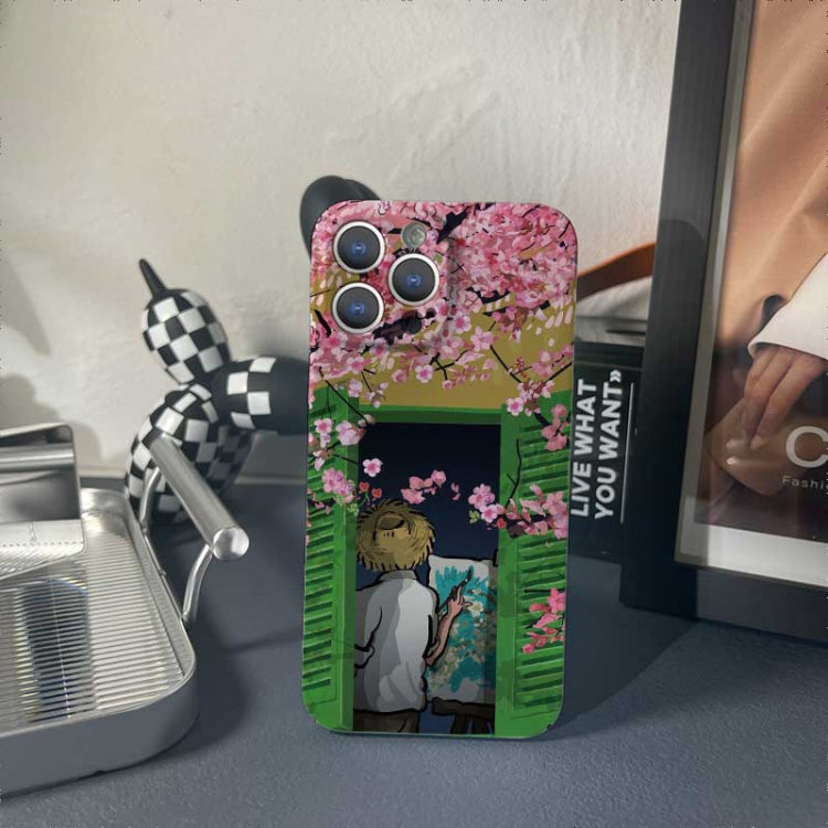 For iPhone XS Max Precise Hole Oil Painting Pattern PC Phone Case(Peach Blossom) - More iPhone Cases by PMC TechLife | Online Shopping South Africa | PMC TechLife
