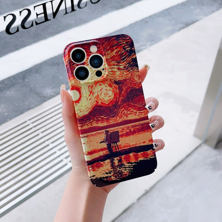 For iPhone 13 Pro Precise Hole Oil Painting Pattern PC Phone Case(Sunset) - iPhone 13 Pro Cases by PMC Jewellery | Online Shopping South Africa | PMC Jewellery