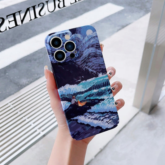 For iPhone 12 Pro Max Precise Hole Oil Painting Pattern PC Phone Case(Sea Wave) - iPhone 12 Pro Max Cases by PMC Jewellery | Online Shopping South Africa | PMC Jewellery