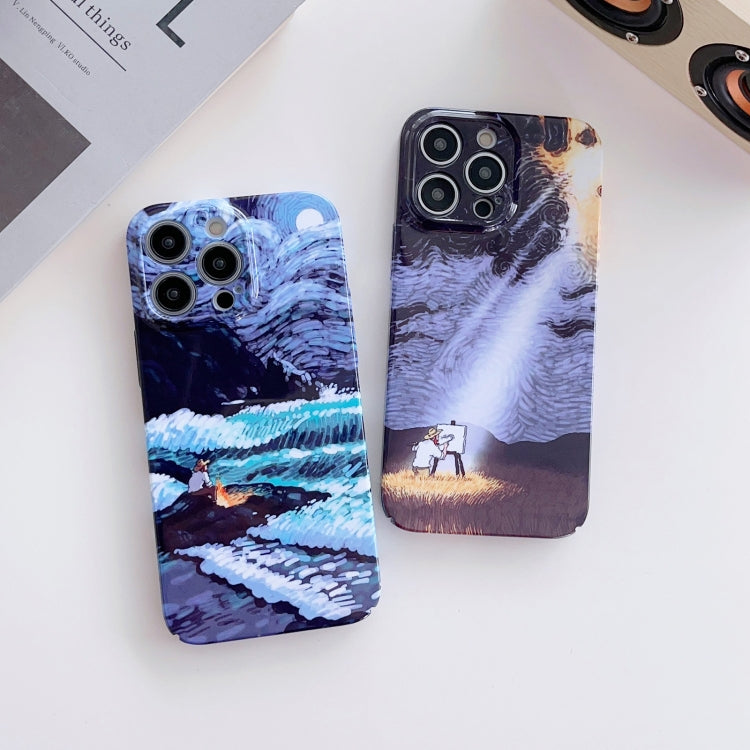 For iPhone X / XS Precise Hole Oil Painting Pattern PC Phone Case(Sea Wave) - More iPhone Cases by PMC Jewellery | Online Shopping South Africa | PMC Jewellery