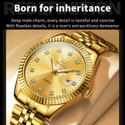 OLEVS 5526 Men Diamond Set Luminous Waterproof Quartz Watch(Gold) - Metal Strap Watches by OLEVS | Online Shopping South Africa | PMC Jewellery | Buy Now Pay Later Mobicred