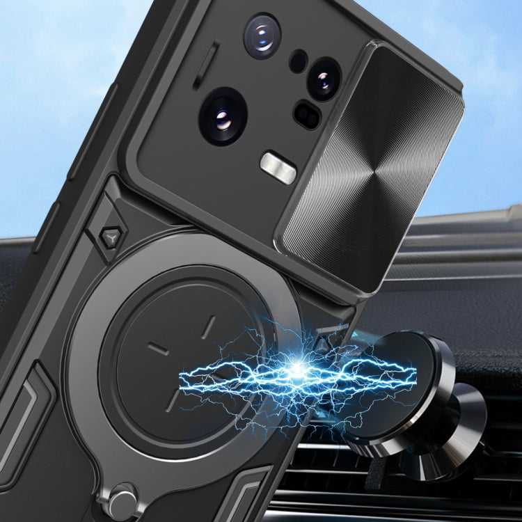 For Xiaomi 13 Pro CD Texture Sliding Camshield Magnetic Holder Phone Case(Black) - free shipping - PMC TechLife - Order now!
