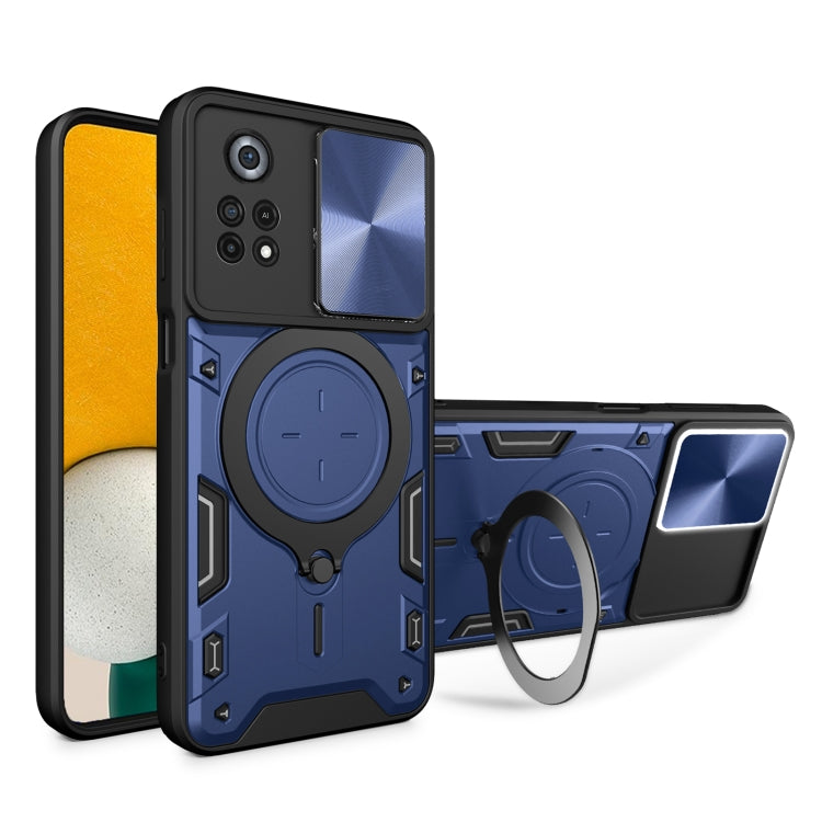 For Xiaomi Poco X4 Pro 5G CD Texture Sliding Camshield Magnetic Holder Phone Case(Blue) - free shipping - PMC TechLife - Order now!