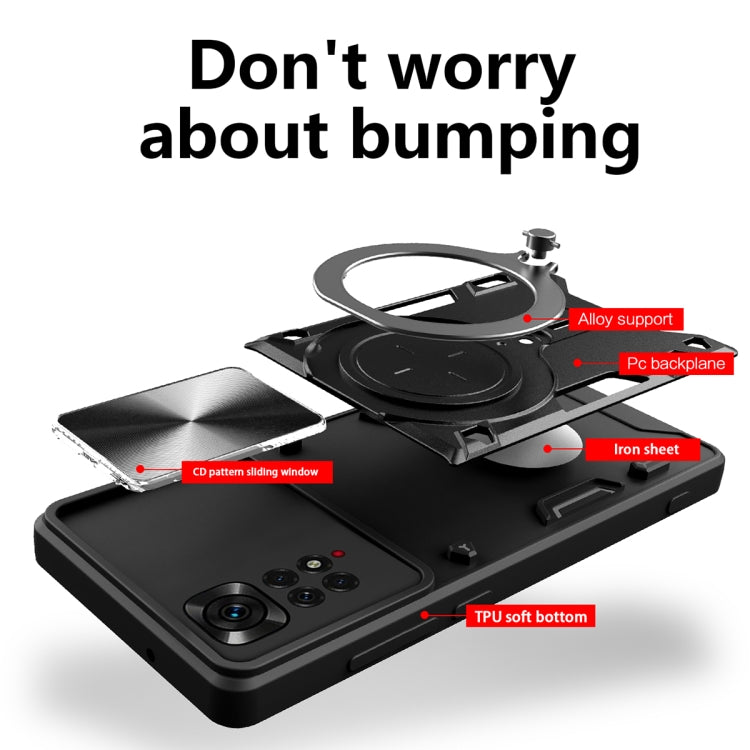 For Xiaomi Redmi Note 11 4G CD Texture Sliding Camshield Magnetic Holder Phone Case(Red) - free shipping - PMC TechLife - Order now!