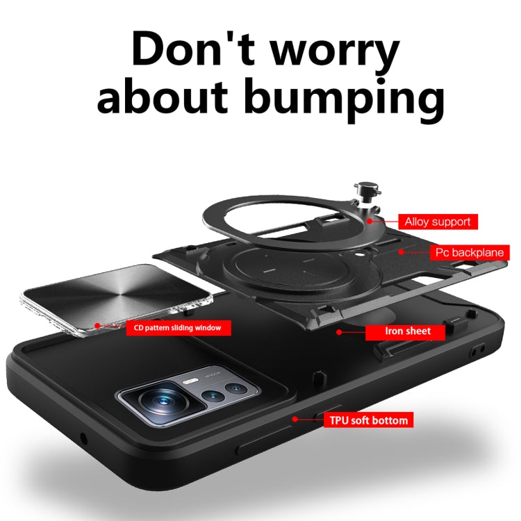 For Xiaomi 12T / 12T Pro CD Texture Sliding Camshield Magnetic Holder Phone Case(Black) - free shipping - PMC TechLife - Order now!
