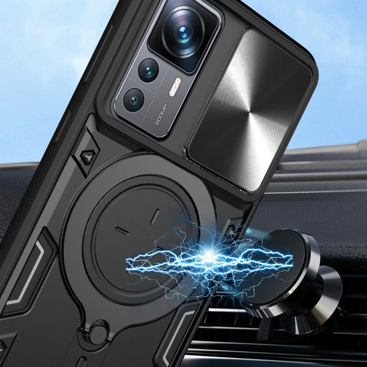 For Xiaomi 12T / 12T Pro CD Texture Sliding Camshield Magnetic Holder Phone Case(Black) - free shipping - PMC TechLife - Order now!
