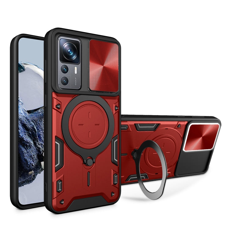 For Xiaomi 12T / 12T Pro CD Texture Sliding Camshield Magnetic Holder Phone Case(Red) - free shipping - PMC TechLife - Order now!
