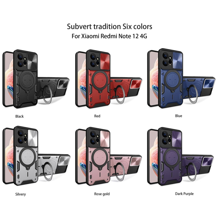 For Xiaomi Redmi Note 12 4G CD Texture Sliding Camshield Magnetic Holder Phone Case(Pink) - free shipping - PMC TechLife - Order now!