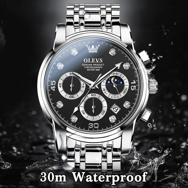 OLEVS 2889 Men Multifunctional Luminous Waterproof Quartz Watch(Black) - Metal Strap Watches by OLEVS | Online Shopping South Africa | PMC Jewellery