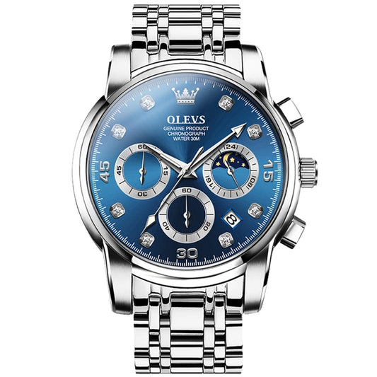 OLEVS 2889 Men Multifunctional Luminous Waterproof Quartz Watch(Blue) - Metal Strap Watches by OLEVS | Online Shopping South Africa | PMC Jewellery