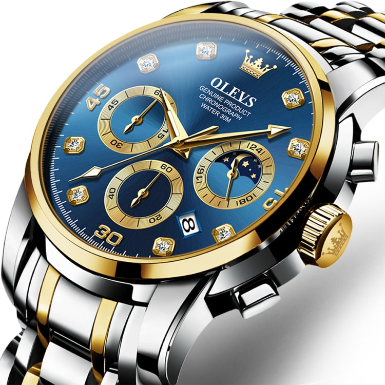 OLEVS 2889 Men Multifunctional Luminous Waterproof Quartz Watch(Blue + Gold) - Metal Strap Watches by OLEVS | Online Shopping South Africa | PMC Jewellery