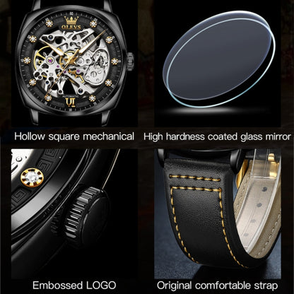 OLEVS 6651 Men Luminous Waterproof Hollow Mechanical Watch(Black) - Leather Strap Watches by OLEVS | Online Shopping South Africa | PMC Jewellery