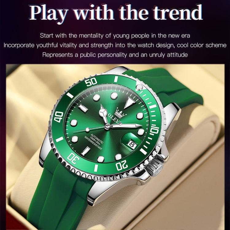 OLEVS 6650 Men Luminous Waterproof Silicone Strap Mechanical Watch(Green) - Silicone Strap Watches by OLEVS | Online Shopping South Africa | PMC Jewellery