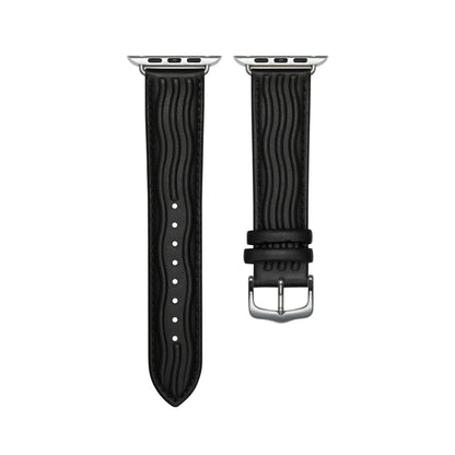 Embossed Line Genuine Leather Watch Band For Apple Watch 8 41mm(Black) - Watch Bands by PMC Jewellery | Online Shopping South Africa | PMC Jewellery