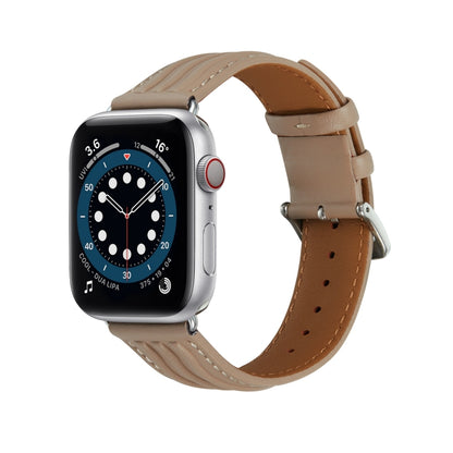 Embossed Line Genuine Leather Watch Band For Apple Watch 8 45mm(Milky Brown) - Watch Bands by PMC Jewellery | Online Shopping South Africa | PMC Jewellery