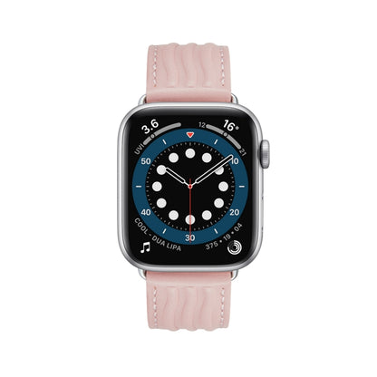 Embossed Line Genuine Leather Watch Band For Apple Watch SE 2022 40mm(Pink) - Watch Bands by PMC Jewellery | Online Shopping South Africa | PMC Jewellery