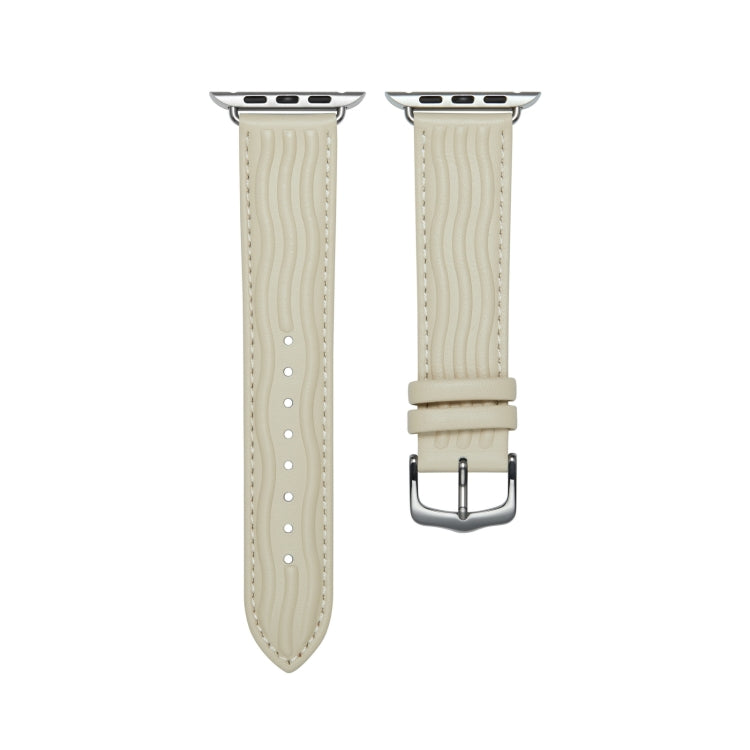 Embossed Line Genuine Leather Watch Band For Apple Watch 7 41mm(Milky White) - Watch Bands by PMC Jewellery | Online Shopping South Africa | PMC Jewellery