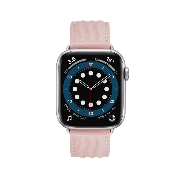 Embossed Line Genuine Leather Watch Band For Apple Watch 6 40mm(Pink) - Watch Bands by PMC TechLife | Online Shopping South Africa | PMC TechLife
