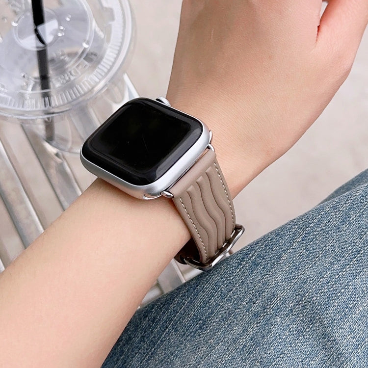 Embossed Line Genuine Leather Watch Band For Apple Watch 5 44mm(Milky Brown) - Watch Bands by PMC TechLife | Online Shopping South Africa | PMC TechLife