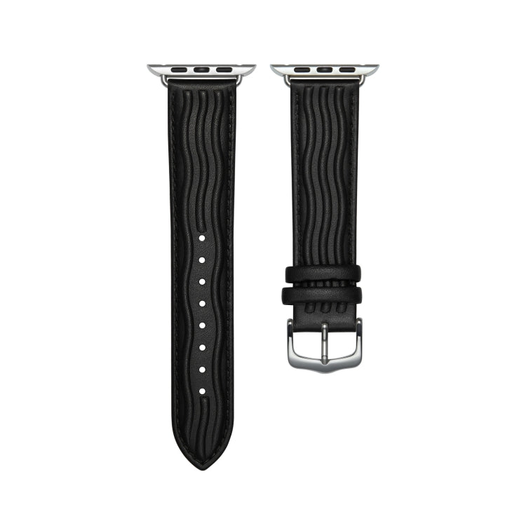 Embossed Line Genuine Leather Watch Band For Apple Watch 4 44mm(Black) - Watch Bands by PMC TechLife | Online Shopping South Africa | PMC TechLife