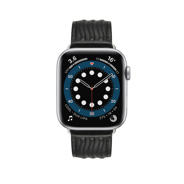 Embossed Line Genuine Leather Watch Band For Apple Watch 4 44mm(Black) - Watch Bands by PMC TechLife | Online Shopping South Africa | PMC TechLife