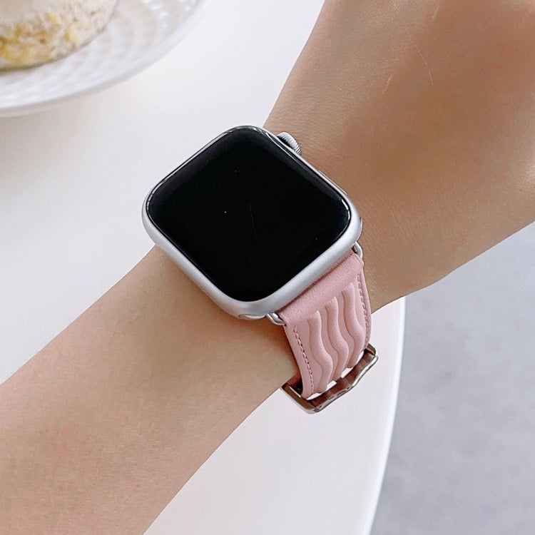 Embossed Line Genuine Leather Watch Band For Apple Watch 3 42mm(Pink) - Watch Bands by PMC TechLife | Online Shopping South Africa | PMC TechLife