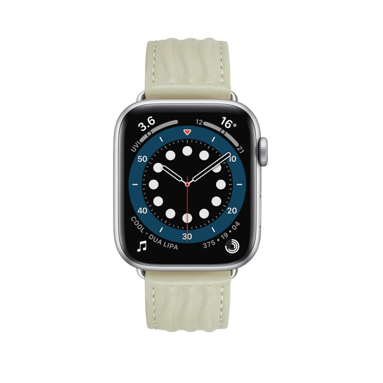 Embossed Line Genuine Leather Watch Band For Apple Watch 3 42mm(Milky White) - Watch Bands by PMC TechLife | Online Shopping South Africa | PMC TechLife