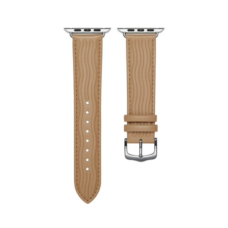 Embossed Line Genuine Leather Watch Band For Apple Watch 42mm(Khaki) - Watch Bands by PMC TechLife | Online Shopping South Africa | PMC TechLife
