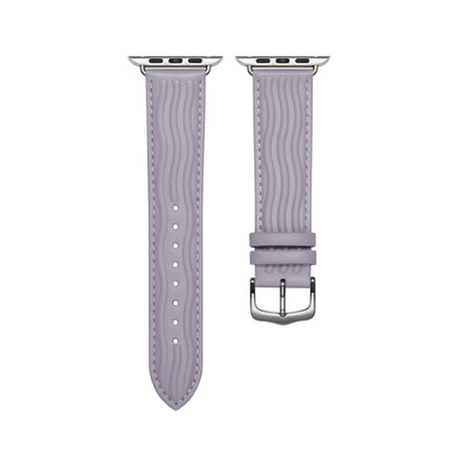 Embossed Line Genuine Leather Watch Band For Apple Watch 42mm(Lavender Purple) - Watch Bands by PMC Jewellery | Online Shopping South Africa | PMC Jewellery