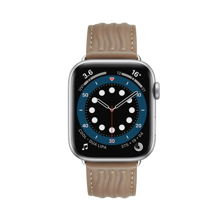 Embossed Line Genuine Leather Watch Band For Apple Watch 42mm(Milky Brown) - Watch Bands by PMC TechLife | Online Shopping South Africa | PMC TechLife
