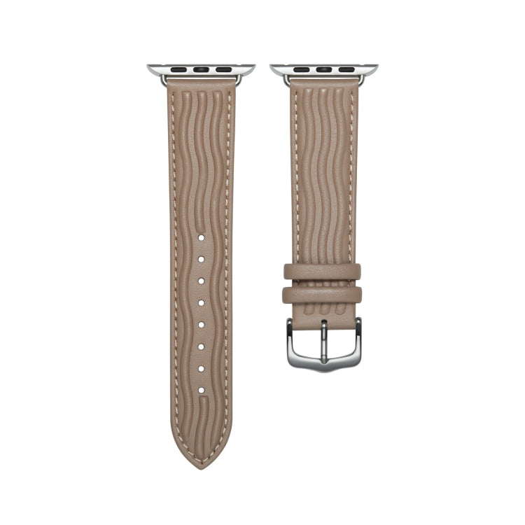 Embossed Line Genuine Leather Watch Band For Apple Watch 38mm(Milky Brown) - Watch Bands by PMC TechLife | Online Shopping South Africa | PMC TechLife